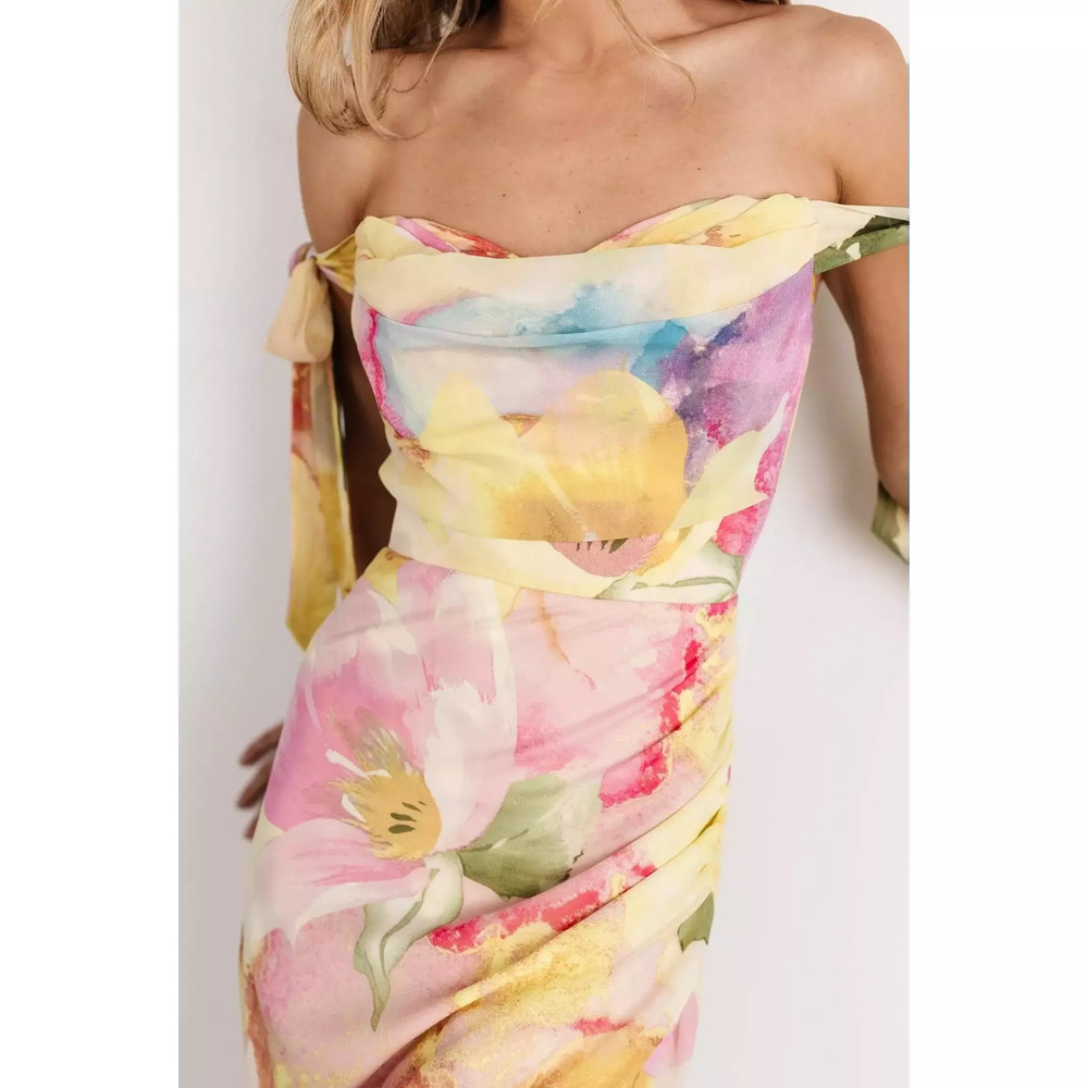 Baltic Born Pastel Floral Off-Shoulder Maxi Dress in Yellow and Pink - Picture 2 of 5